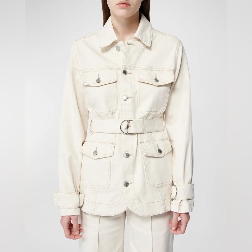 SIMKHAI Leora Belted Cargo Ivory Denim Jacket Size XS